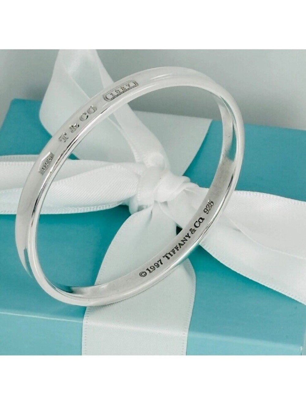 Vintage 1997 Tiffany & Co. 1837 Narrow Bangle Bracelet Oval Sterling Silver 925